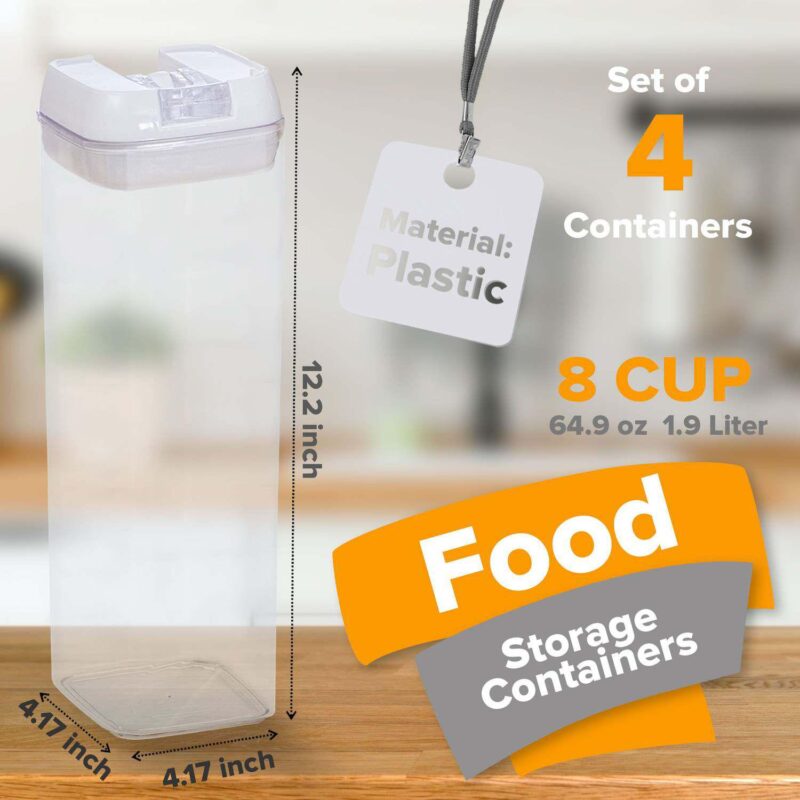 Cheer Collection One Size Airtight Food Storage Containers - Set of 4 IDENTICAL 65 oz Pantry Organizer Bins plus Marker and Labels - Image 2