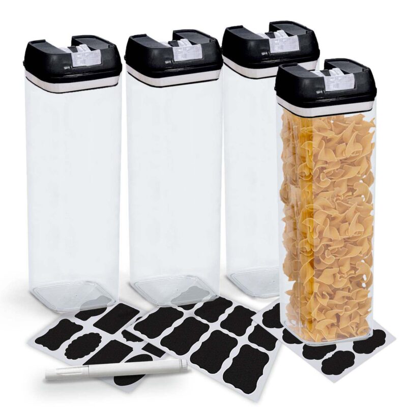 Cheer Collection One Size Airtight Food Storage Containers - Set of 4 IDENTICAL 65 oz Pantry Organizer Bins plus Marker and Labels - Image 6
