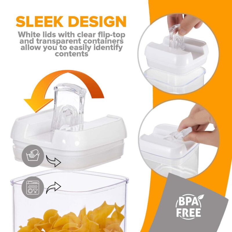 Cheer Collection One Size Airtight Food Storage Containers - Set of 6 IDENTICAL 42 oz Pantry Organizer Bins plus Marker and Labels - Image 3