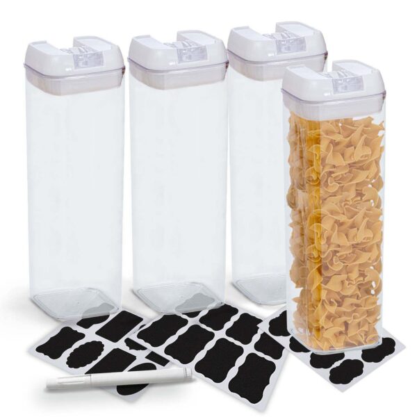 Cheer Collection One Size Airtight Food Storage Containers - Set of 4 IDENTICAL 65 oz Pantry Organizer Bins plus Marker and Labels