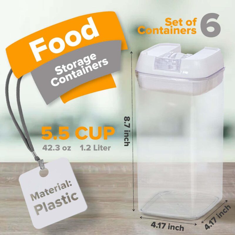 Cheer Collection One Size Airtight Food Storage Containers - Set of 6 IDENTICAL 42 oz Pantry Organizer Bins plus Marker and Labels - Image 2