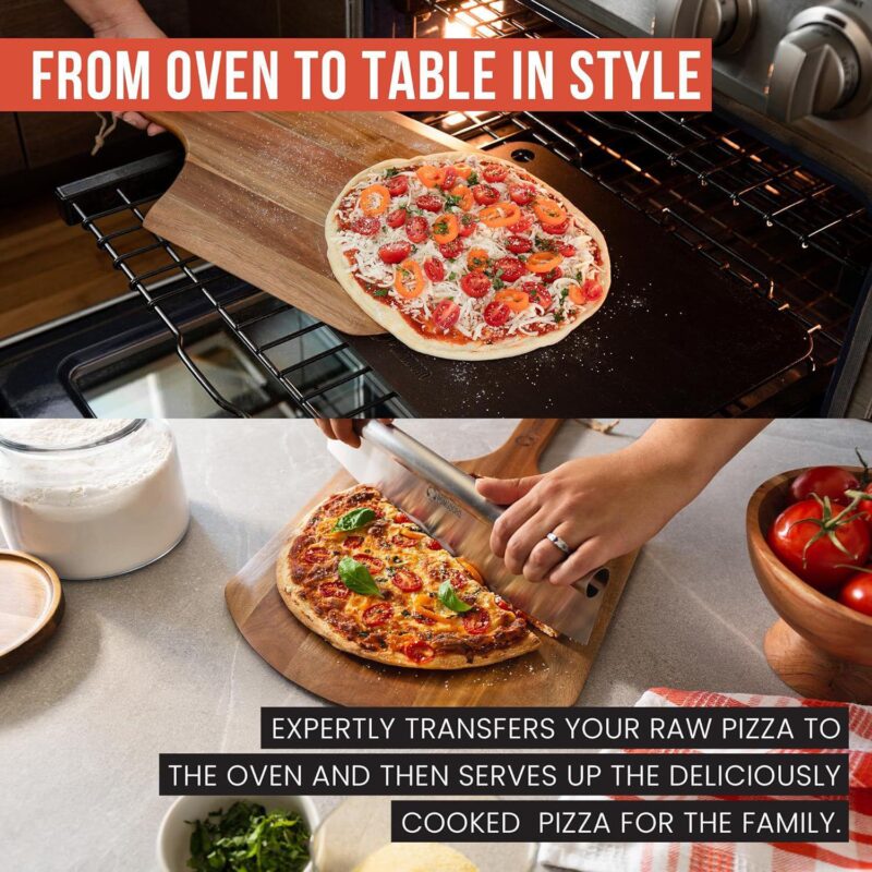 Chef Pomodoro 14-inch Acacia Pizza Peel, Wooden Pizza Peel 14 Inch - Image 4