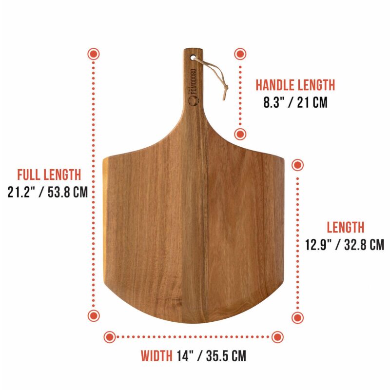 Chef Pomodoro 14-inch Acacia Pizza Peel, Wooden Pizza Peel 14 Inch - Image 2