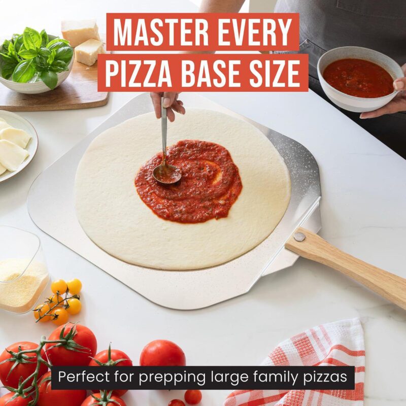 Chef Pomodoro Aluminum Metal Pizza Peel with Foldable Wood Handle for Easy Storage - Image 4