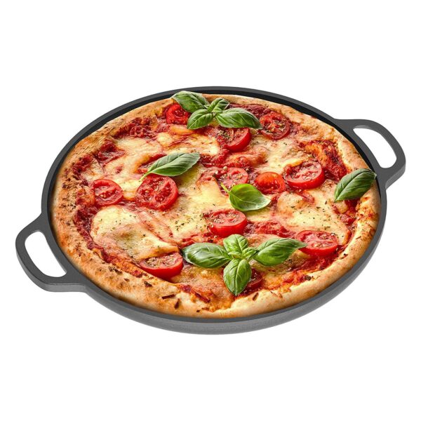 Chef Pomodoro Cast Iron Pizza Pan, 12  Inch Pre-seasoned Skillet, With Handles, Baking Pan