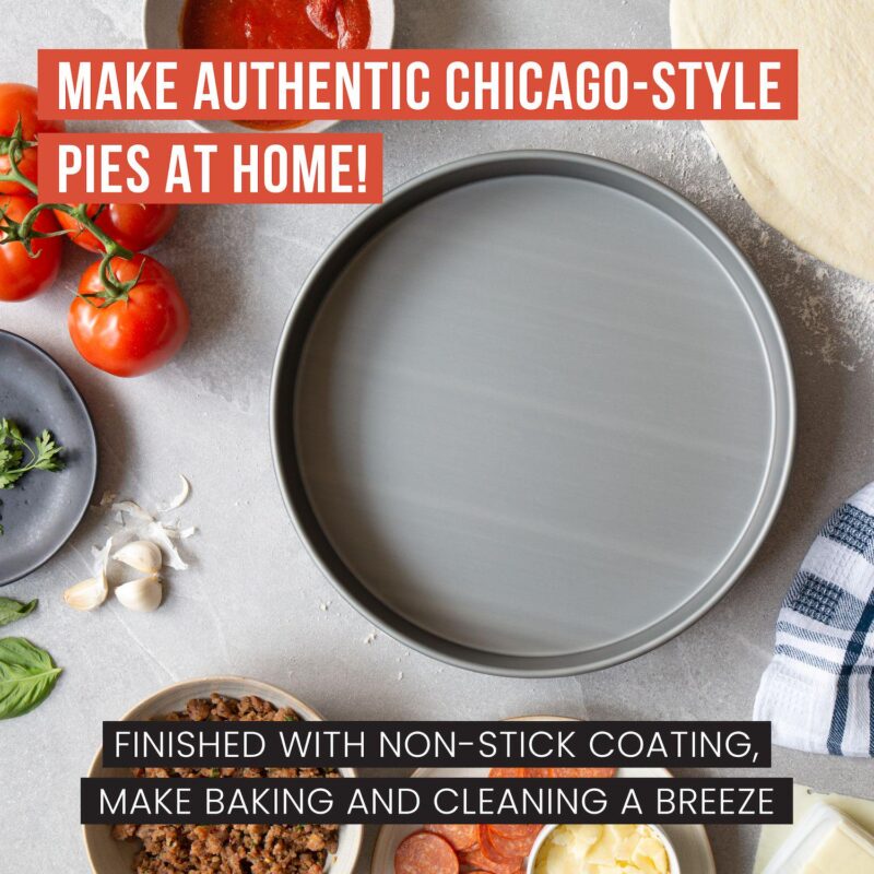 Chef Pomodoro Chicago Deep Dish Pizza Pan, 12-inch, Hard Anodized Aluminum, Pre-seasoned Bakeware - Image 3