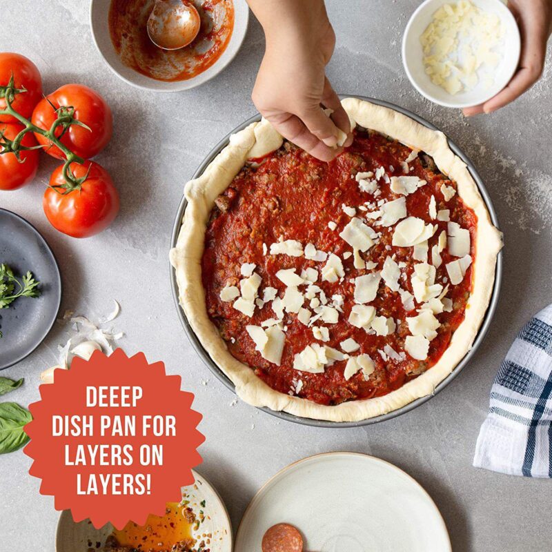 Chef Pomodoro Chicago Deep Dish Pizza Pan, 12-inch, Hard Anodized Aluminum, Pre-seasoned Bakeware - Image 4