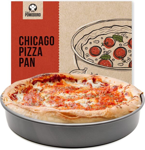 Chef Pomodoro Chicago Deep Dish Pizza Pan, 12-inch, Hard Anodized Aluminum, Pre-seasoned Bakeware