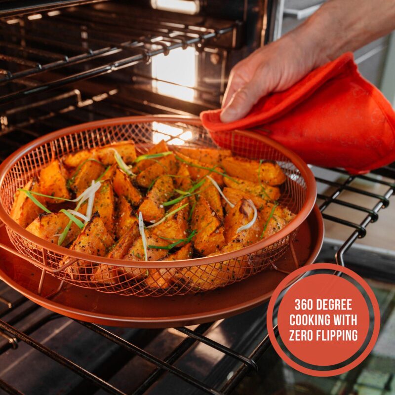 Chef Pomodoro Copper Crisper Tray, Deluxe Air Fry In Your Oven, 2-piece Set (round - Large) - Image 5