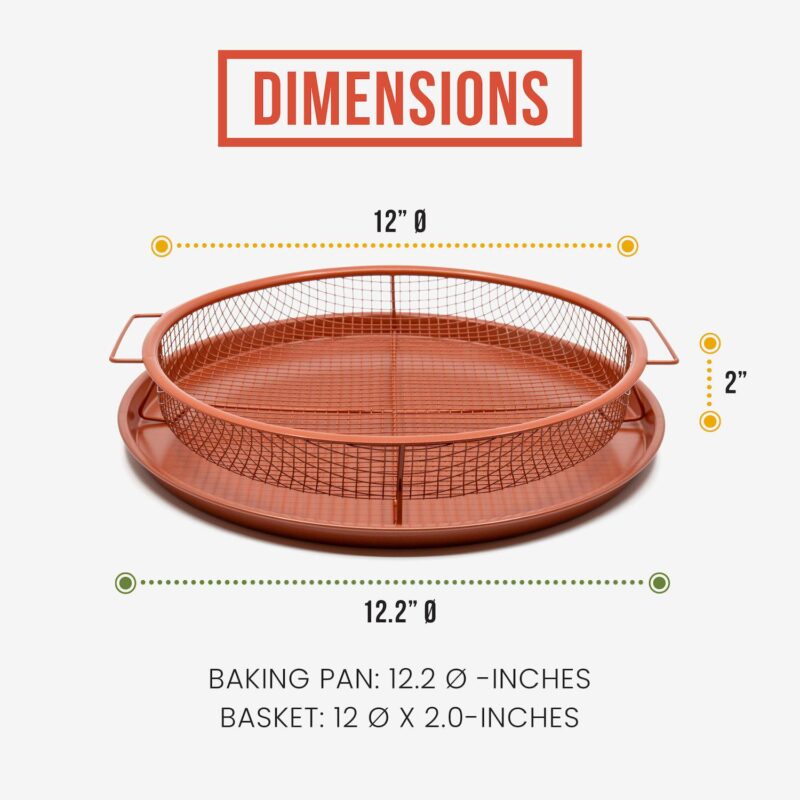 Chef Pomodoro Copper Crisper Tray, Deluxe Air Fry In Your Oven, 2-piece Set (round - Large) - Image 2