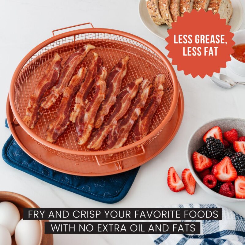 Chef Pomodoro Copper Crisper Tray, Deluxe Air Fry In Your Oven, 2-piece Set (round - Large) - Image 3