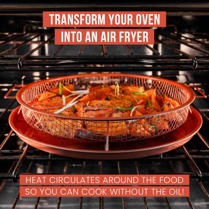 Chef Pomodoro Copper Crisper Tray, Deluxe Air Fry In Your Oven, 2-piece Set (round - Large) - Image 4