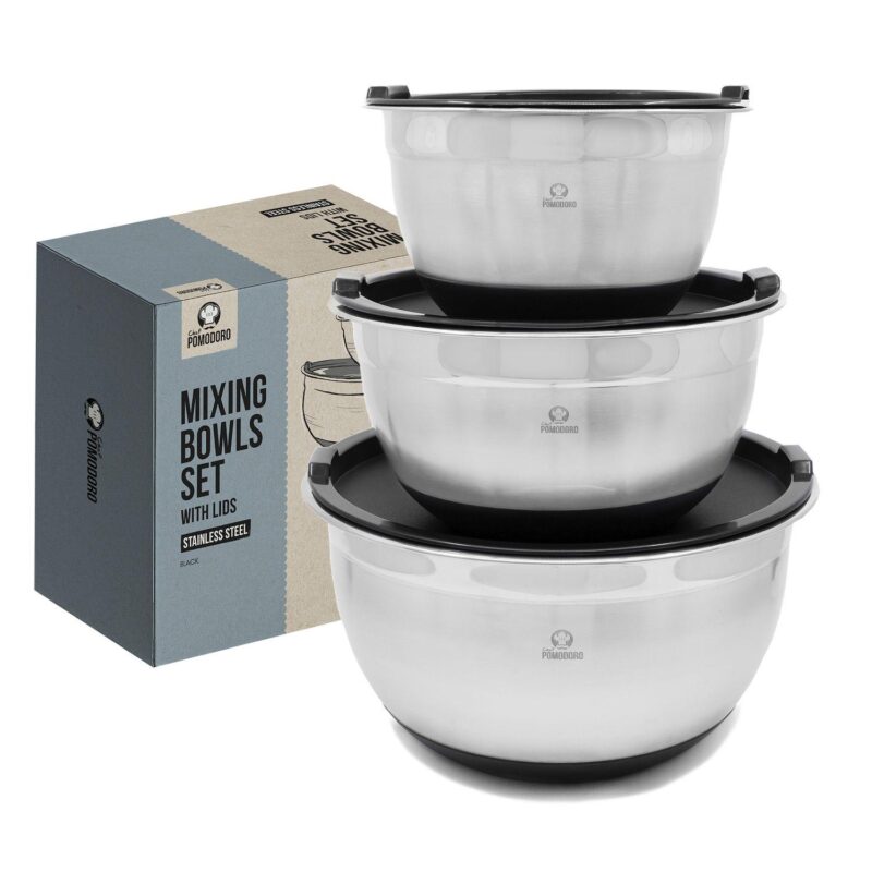 Chef Pomodoro Mixing Bowls With Lids, Stainless Steel Bowl Set, Non-slip Silicone Base - Image 6
