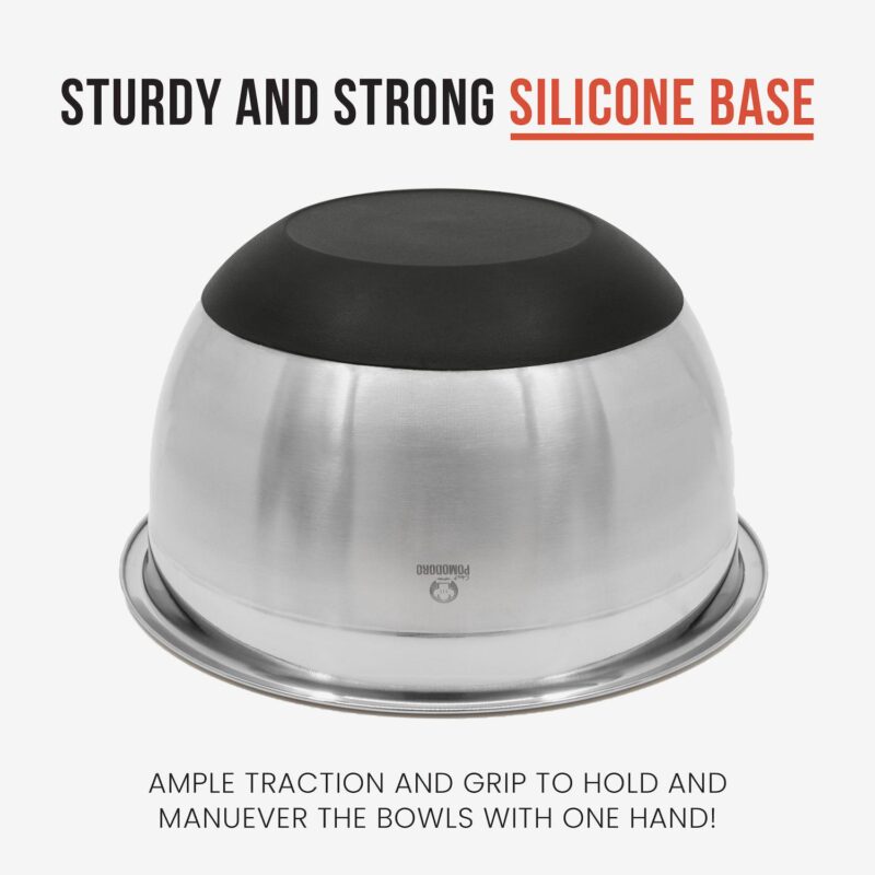Chef Pomodoro Mixing Bowls With Lids, Stainless Steel Bowl Set, Non-slip Silicone Base - Image 4