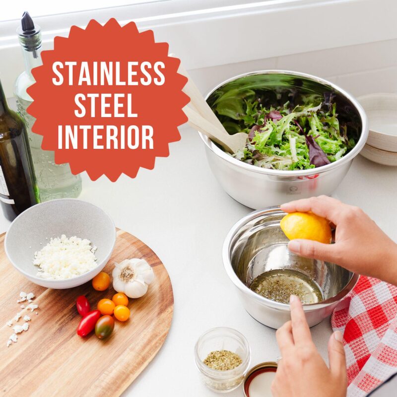 Chef Pomodoro Mixing Bowls With Lids, Stainless Steel Bowl Set, Non-slip Silicone Base - Image 2