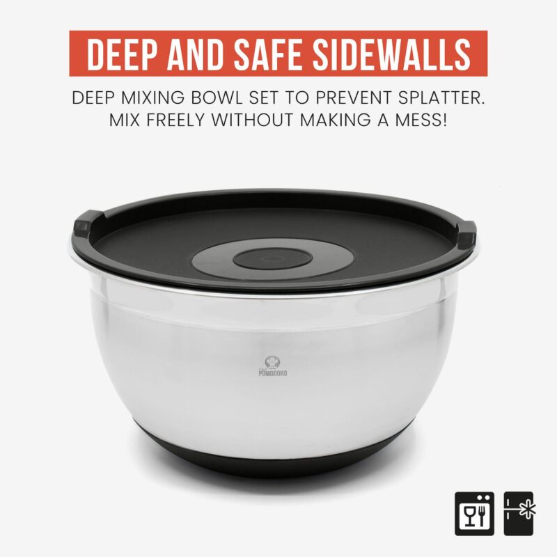 Chef Pomodoro Mixing Bowls With Lids, Stainless Steel Bowl Set, Non-slip Silicone Base - Image 3