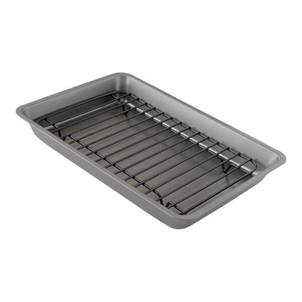 Chef Pomodoro Nonstick Carbon Steel Roasting Pan Roaster With Flat Rack, Large, Grey