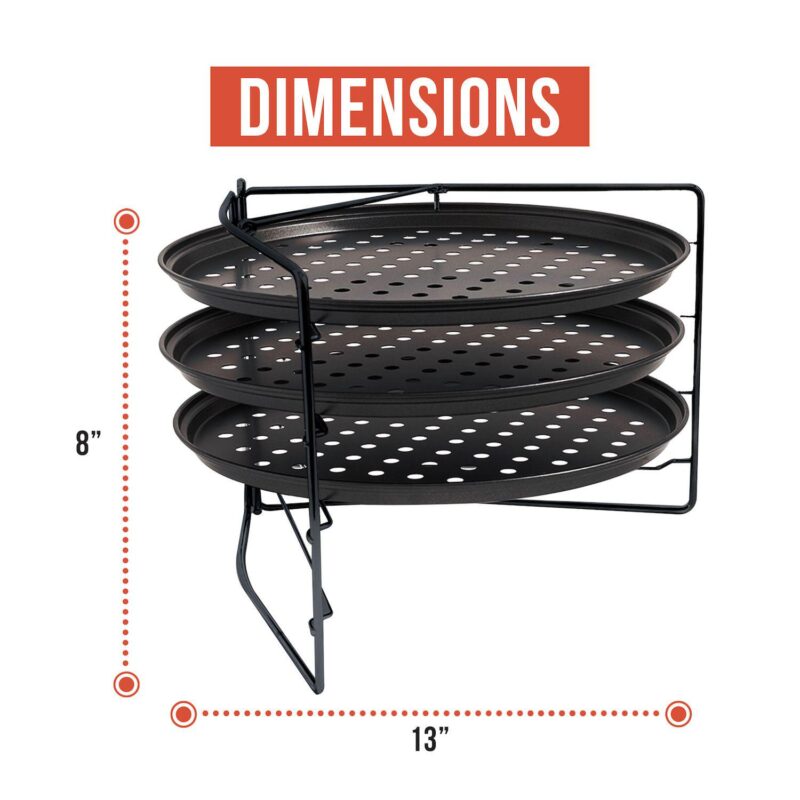 Chef Pomodoro Pizza Baking Set With 3 Pizza Pans And Pizza Rack, Non-stick Perforated Pizza Trays - Image 2