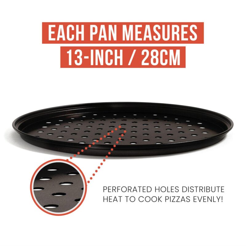 Chef Pomodoro Pizza Baking Set With 3 Pizza Pans And Pizza Rack, Non-stick Perforated Pizza Trays - Image 3