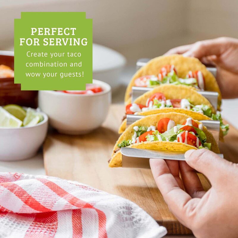 Chef Tacos Stainless Steel Taco Holder Set of 6 - Taco Holder Stand with Handles, Dishwasher Safe - Image 5