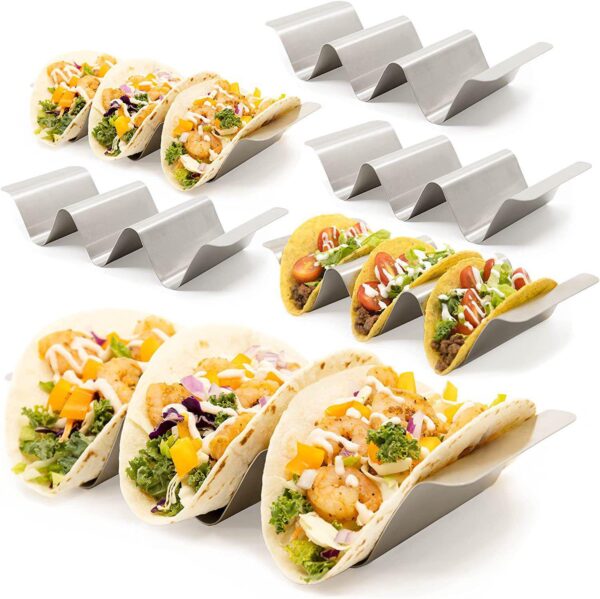 Chef Tacos Stainless Steel Taco Holder Set of 6 - Taco Holder Stand with Handles, Dishwasher Safe