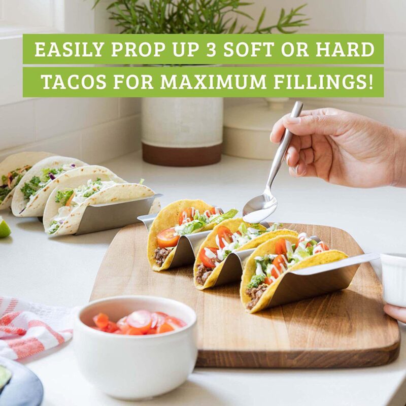 Chef Tacos Stainless Steel Taco Holder Set of 6 - Taco Holder Stand with Handles, Dishwasher Safe - Image 4