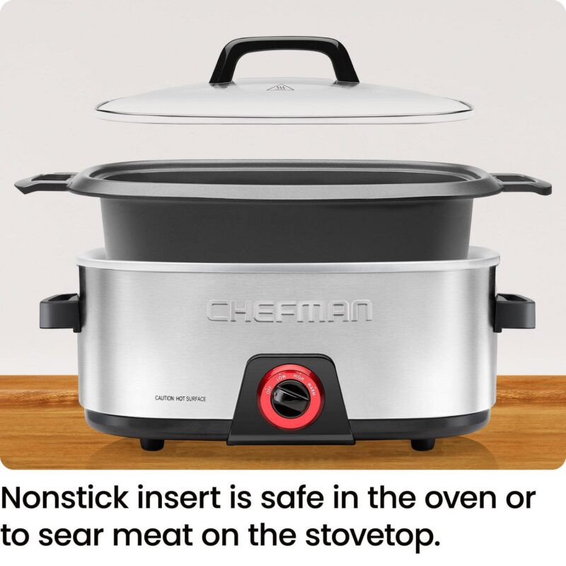 Chefman 6-Quart Slow Cooker, Stovetop and Oven-Safe, Removable Insert, Nonstick and Dishwasher-Safe Interior - Image 5