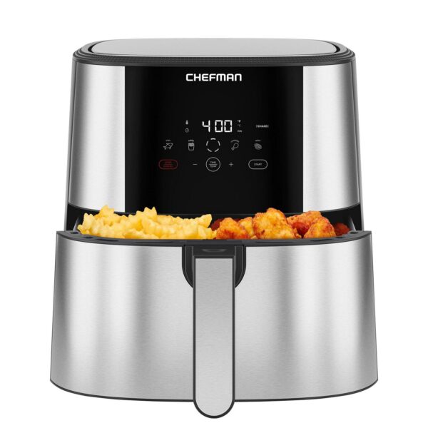 Chefman Turbofry Air Fryer with Basket Divider, 8 Qt Capacity - Stainless Steel, New