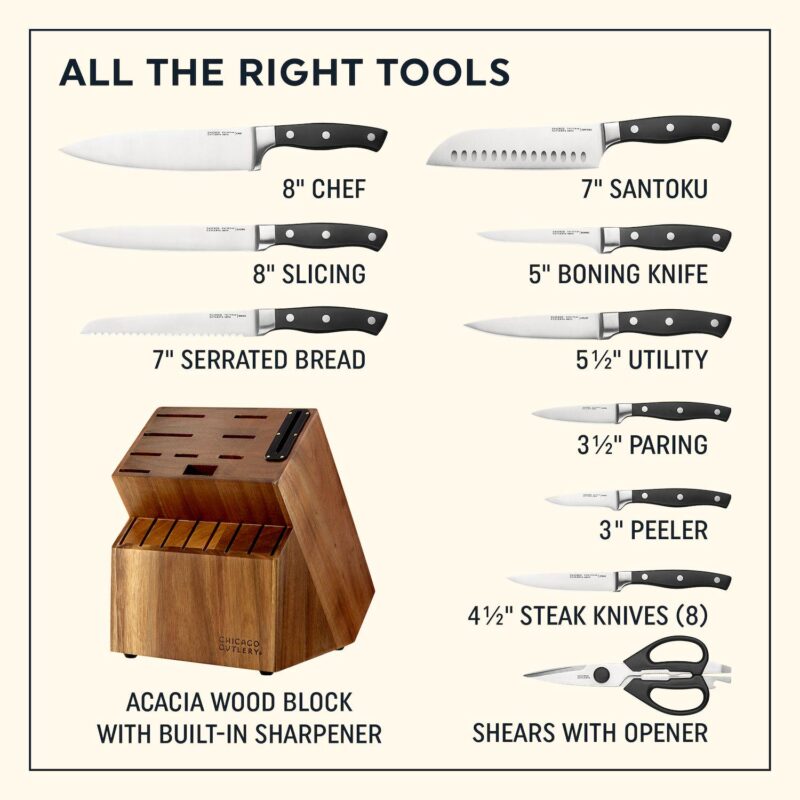 Chicago Cutlery Insignia Classic 18-pc Knife Set with Block and Built-In Sharpener - Image 2