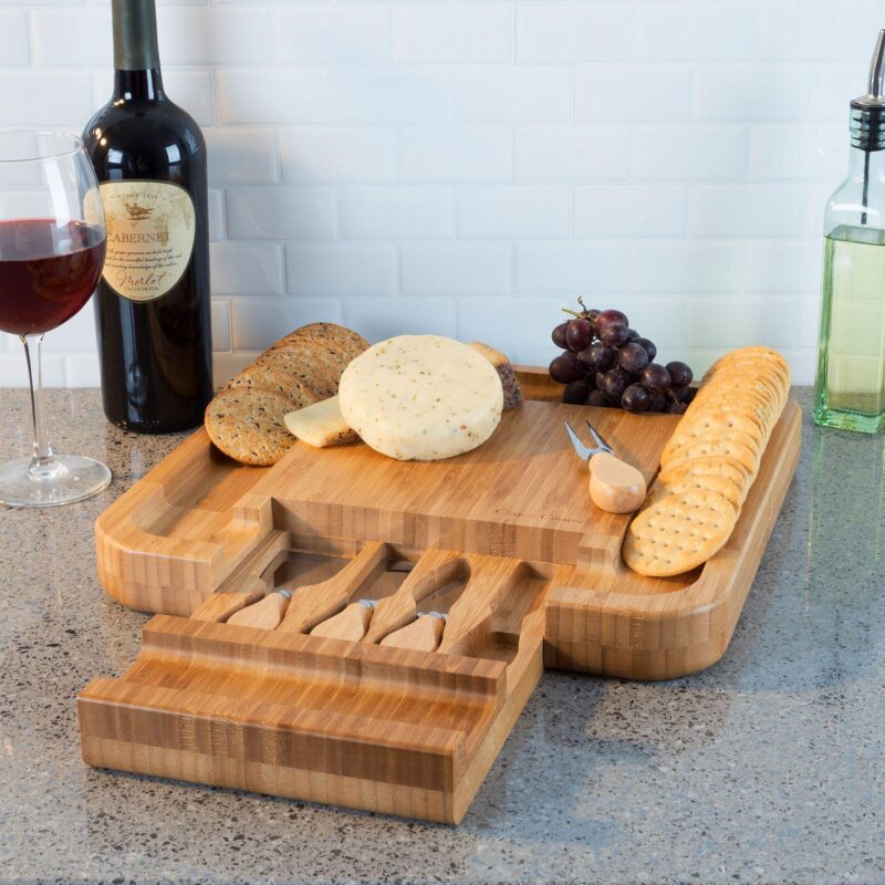 Classic Cuisine Bamboo Cheese Serving Tray with Stainless Steel - Image 2