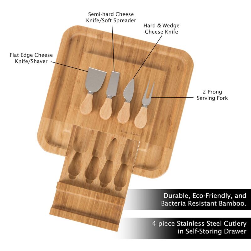 Classic Cuisine Bamboo Cheese Serving Tray with Stainless Steel - Image 5