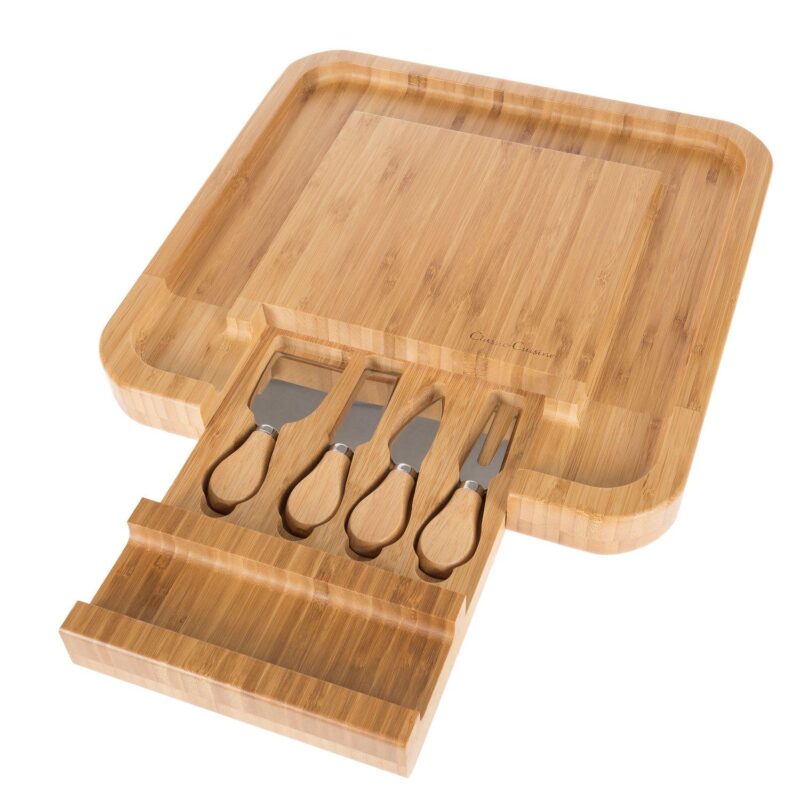 Classic Cuisine Bamboo Cheese Serving Tray with Stainless Steel - Image 3