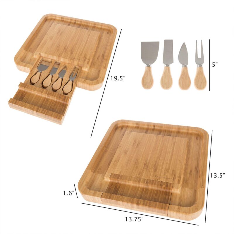 Classic Cuisine Bamboo Cheese Serving Tray with Stainless Steel - Image 7