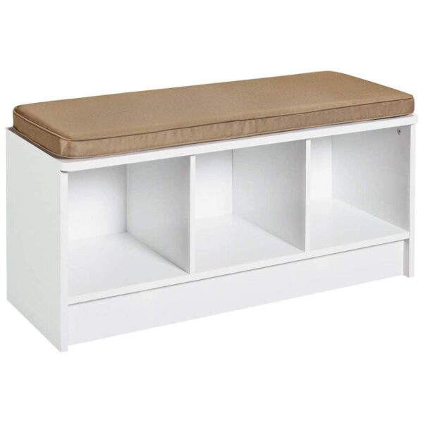 ClosetMaid 3 Cube Cubby Storage Organizer Bench with Seat Cushion, White/Tan