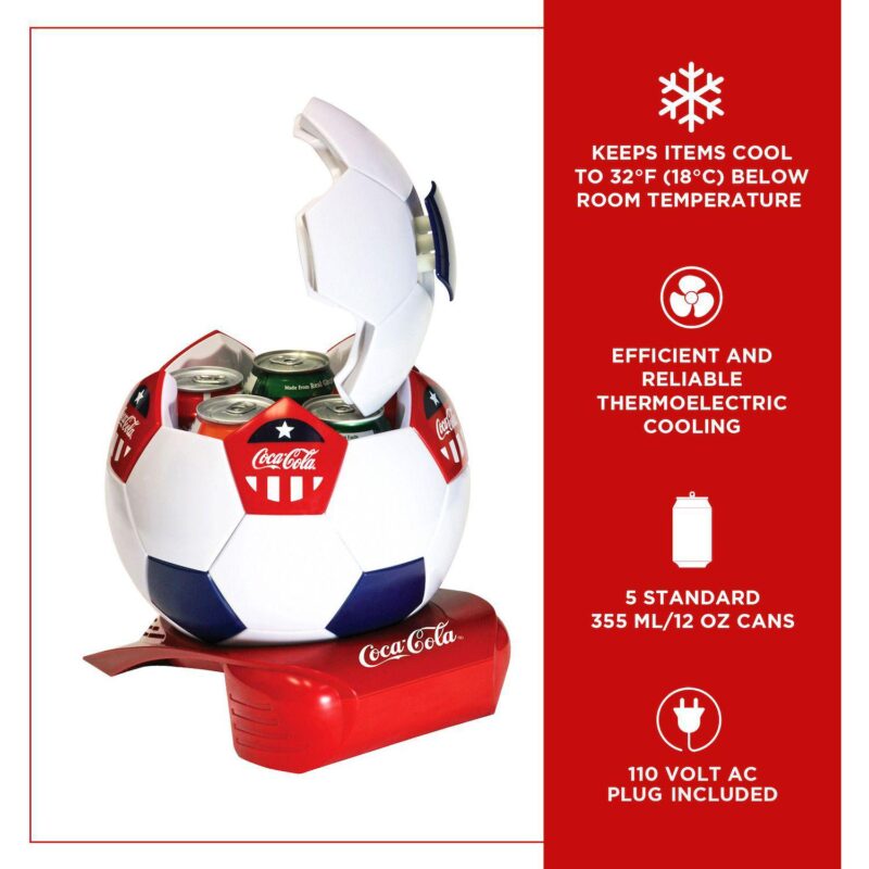 Coca-Cola 5-Can Soccer Ball Mini Fridge Beverage Cooler with Hidden Opening - Image 5
