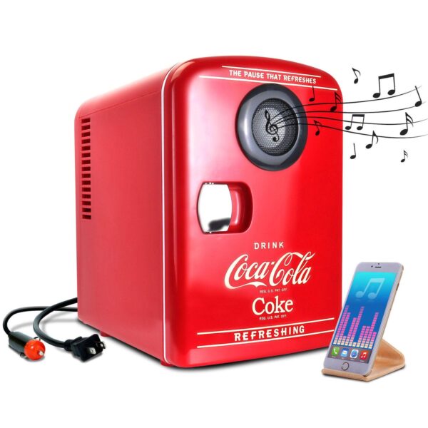 Coca-Cola 6-Can Mini Fridge Cooler/Warmer with Bluetooth Speaker