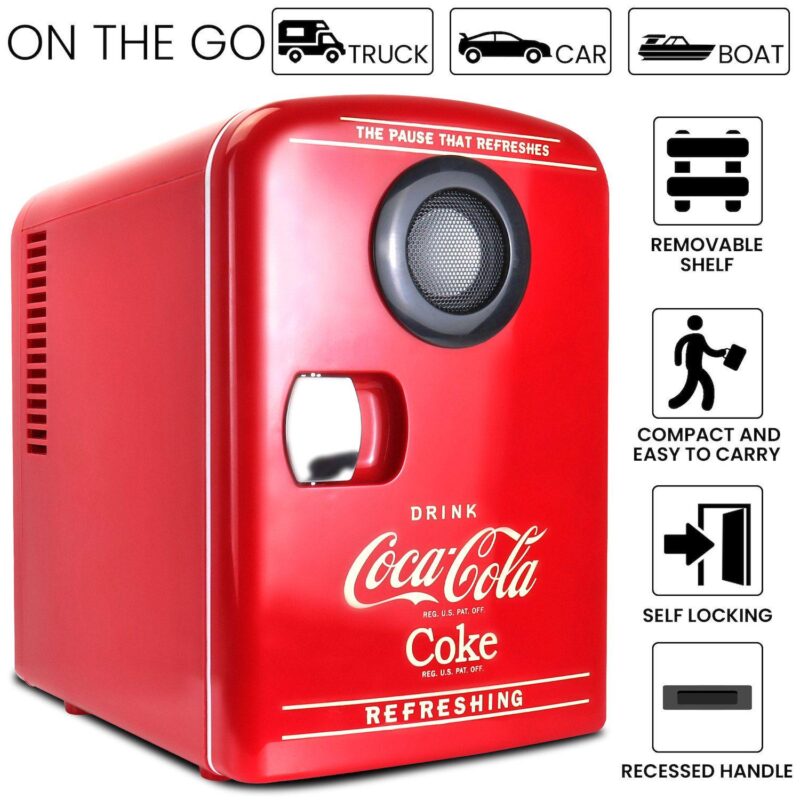 Coca-Cola 6-Can Mini Fridge Cooler/Warmer with Bluetooth Speaker - Image 5