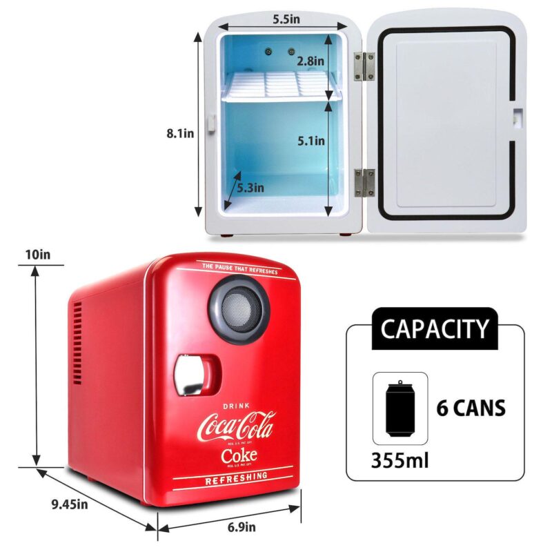 Coca-Cola 6-Can Mini Fridge Cooler/Warmer with Bluetooth Speaker - Image 4