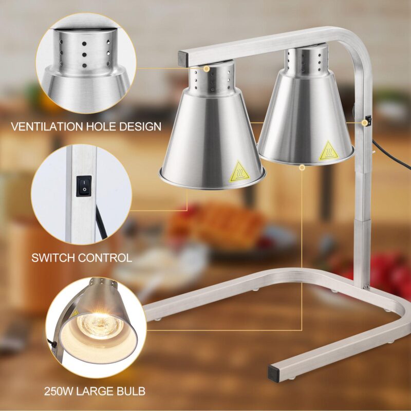 Commercial Food Heat Lamp, 2 Bulbs Food Warming Light - Image 3