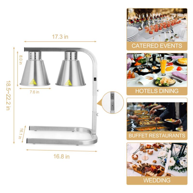 Commercial Food Heat Lamp, 2 Bulbs Food Warming Light - Image 2