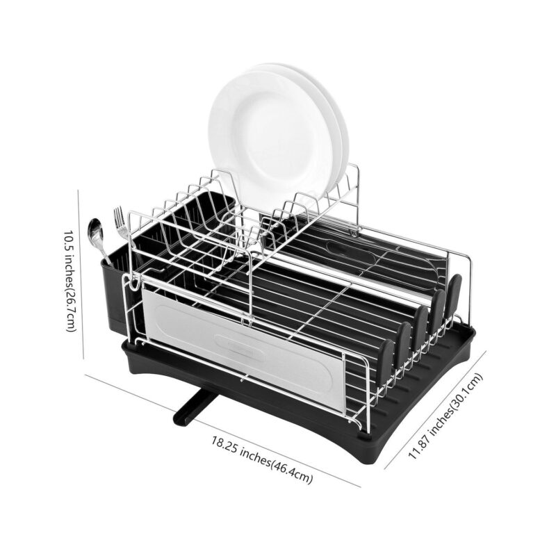 Compact 2-tier Fingerprint-proof Stainless Steel Dish Drying Rack With Swivel Spout Tray - Image 5