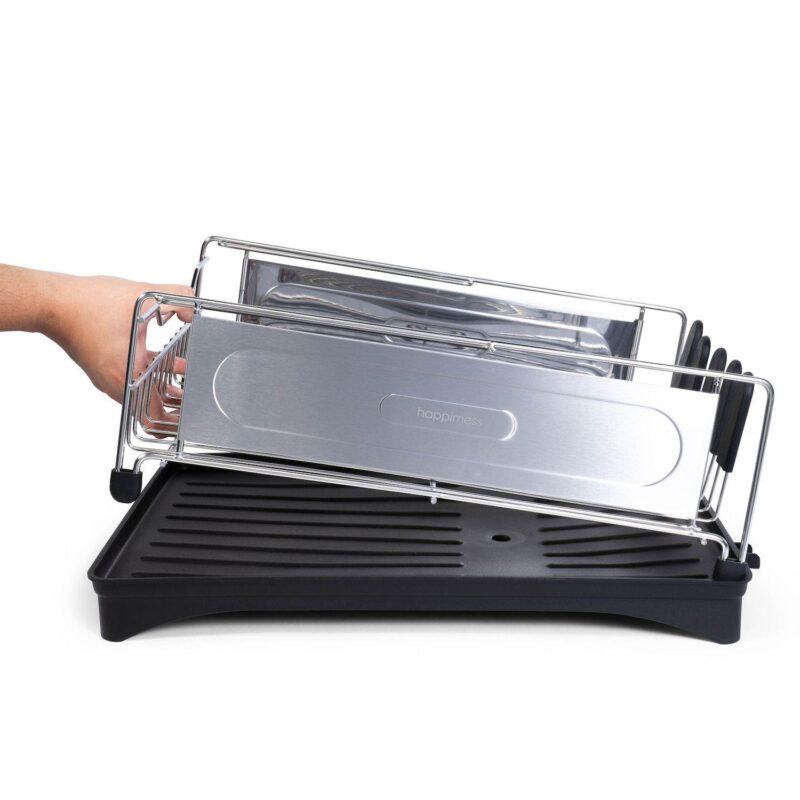 Compact 2-tier Fingerprint-proof Stainless Steel Dish Drying Rack With Swivel Spout Tray - Image 4
