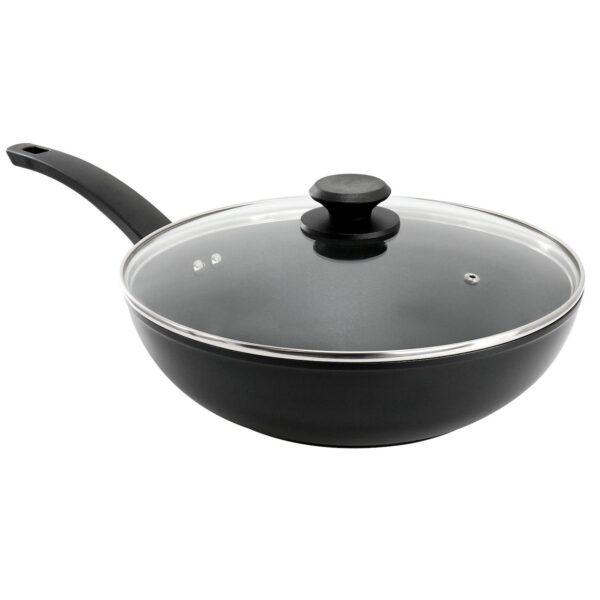 Connelly 12 Inch Textured Nonstick Aluminum Wok with Lid in Black