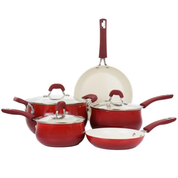 Corbett 8 Piece Nonstick Aluminum Cookware Set in Red