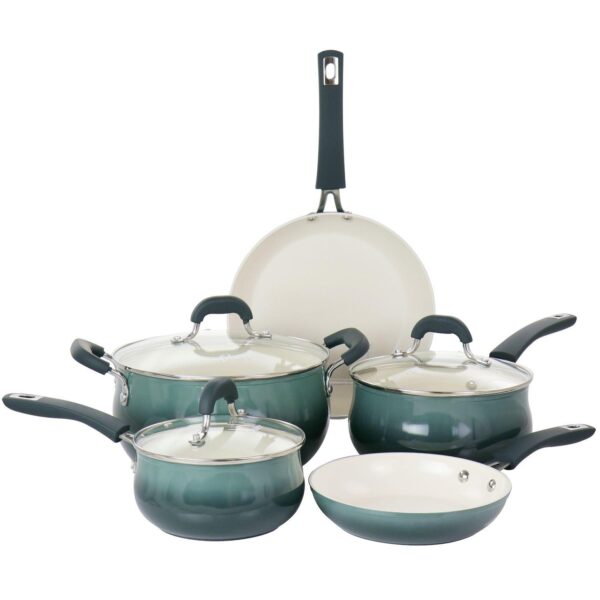 Corbett 8 Piece Nonstick Aluminum Cookware Set in Blue