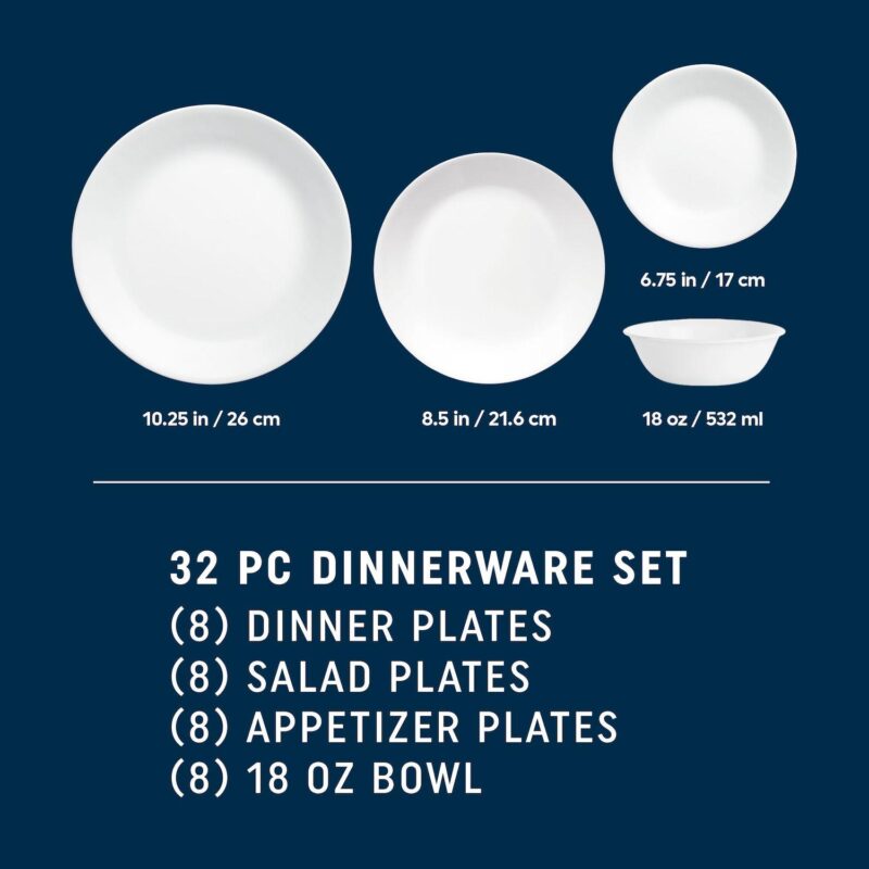 Corelle 32-Piece Shimmering White Dish Set - Image 4