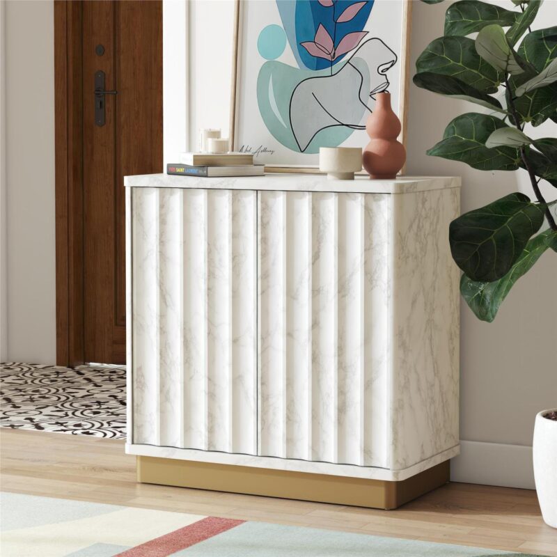 CosmoLiving by Cosmopolitan Rene Scalloped Emerald Green and Golden Bronze Accent Cabinet - Image 2