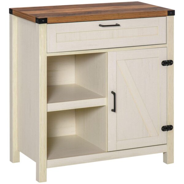 Cottage Inspired Storage Hutch Cupboard With Adjustable Shelves And Open Cabinet