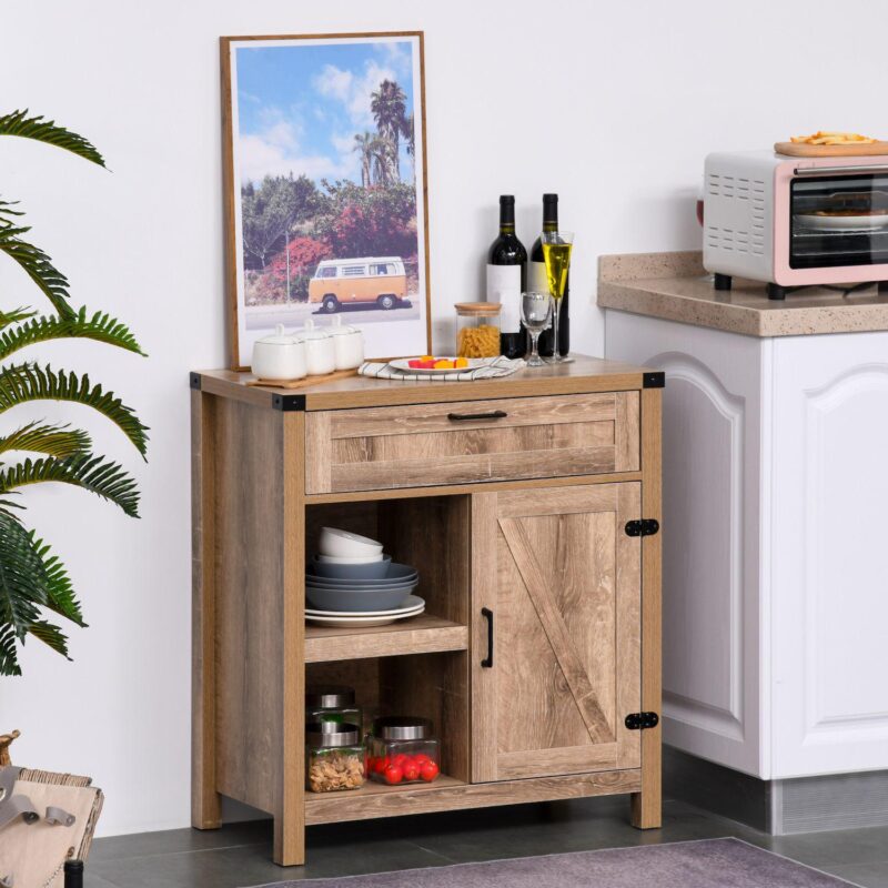 Cottage Inspired Storage Hutch Cupboard With Adjustable Shelves And Open Cabinet - Image 2