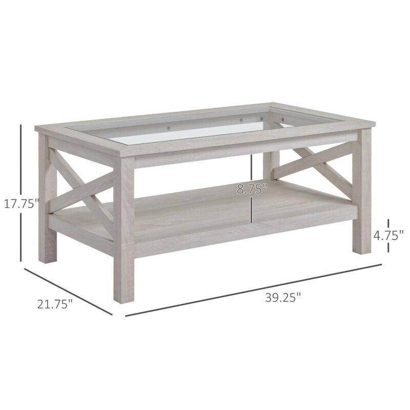 Cottage Style Living Room Media Console Table With Bottom Storage Shelf and X Bar - Image 3